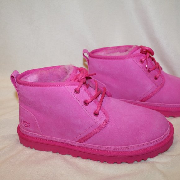 NIB UGG WOMEN NEUMEL TAFFY PINK SUEDE SHEARLING LINED LACE UP ANKLE WINTER BOOTS - Picture 3 of 8